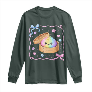 Squishy Lovers Long Sleeve Shirt Cute Dumpling Graphic Coquette Bow Girls TS10 Dark Forest Green Print Your Wear