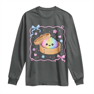 Squishy Lovers Long Sleeve Shirt Cute Dumpling Graphic Coquette Bow Girls TS10 Dark Heather Print Your Wear