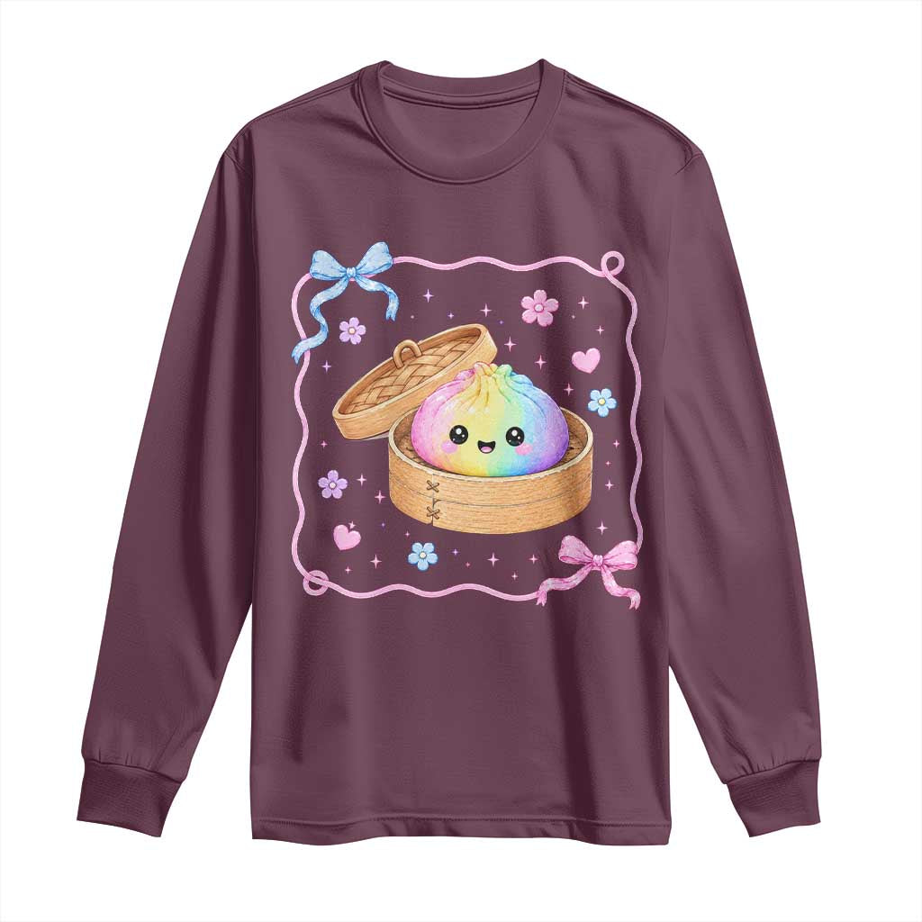 Squishy Lovers Long Sleeve Shirt Cute Dumpling Graphic Coquette Bow Girls TS10 Maroon Print Your Wear