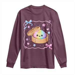 Squishy Lovers Long Sleeve Shirt Cute Dumpling Graphic Coquette Bow Girls TS10 Maroon Print Your Wear