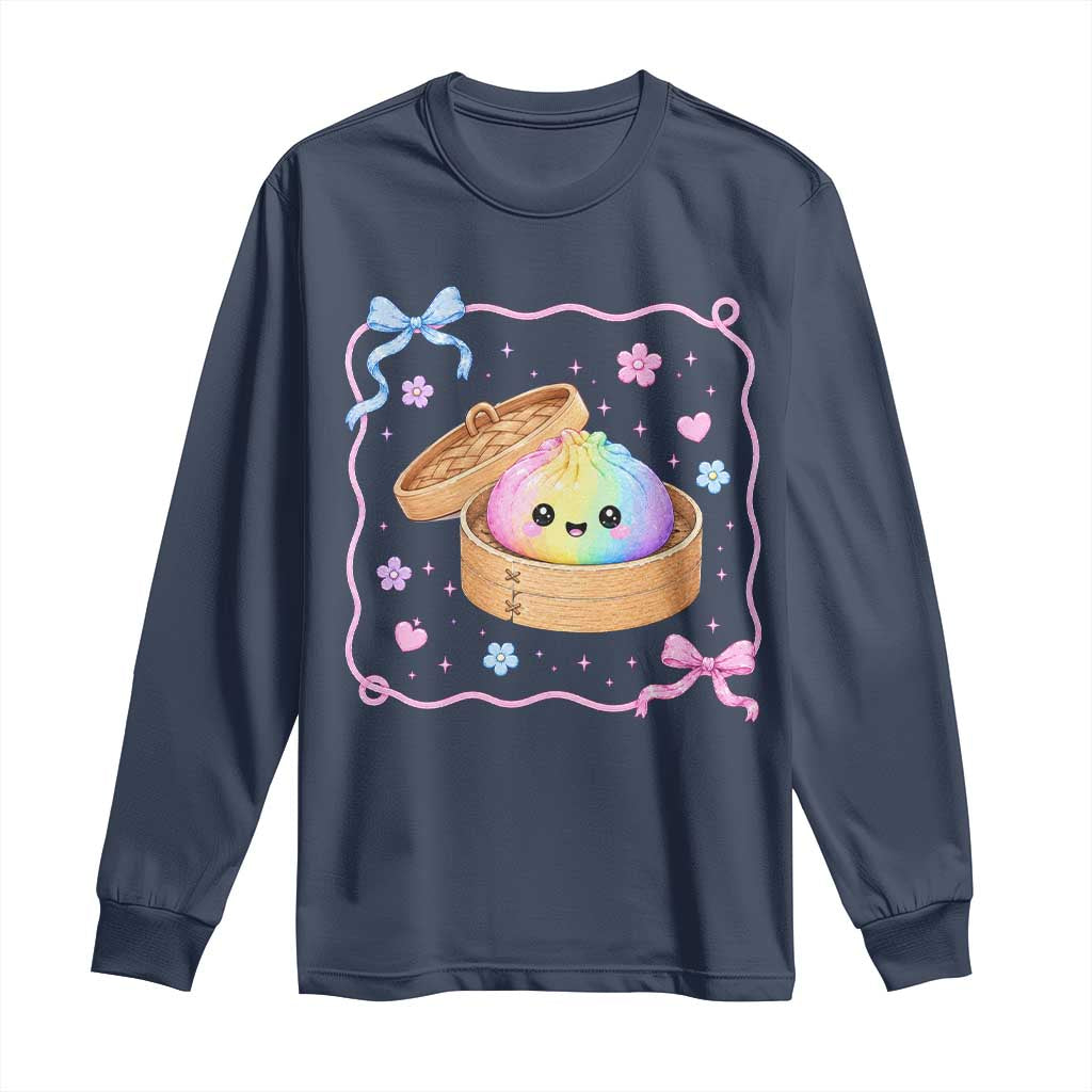 Squishy Lovers Long Sleeve Shirt Cute Dumpling Graphic Coquette Bow Girls TS10 Navy Print Your Wear