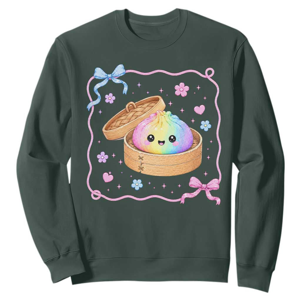 Squishy Lovers Sweatshirt Cute Dumpling Graphic Coquette Bow Girls TS10 Dark Forest Green Print Your Wear