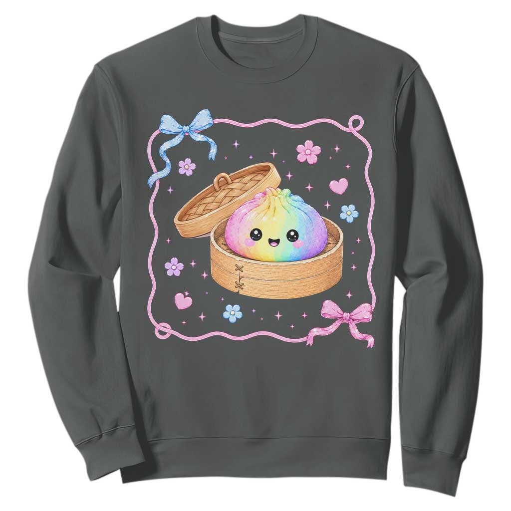 Squishy Lovers Sweatshirt Cute Dumpling Graphic Coquette Bow Girls TS10 Dark Heather Print Your Wear