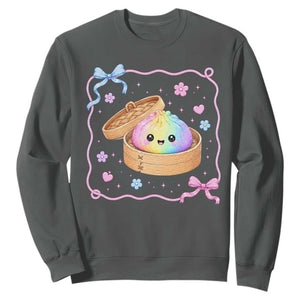 Squishy Lovers Sweatshirt Cute Dumpling Graphic Coquette Bow Girls TS10 Dark Heather Print Your Wear