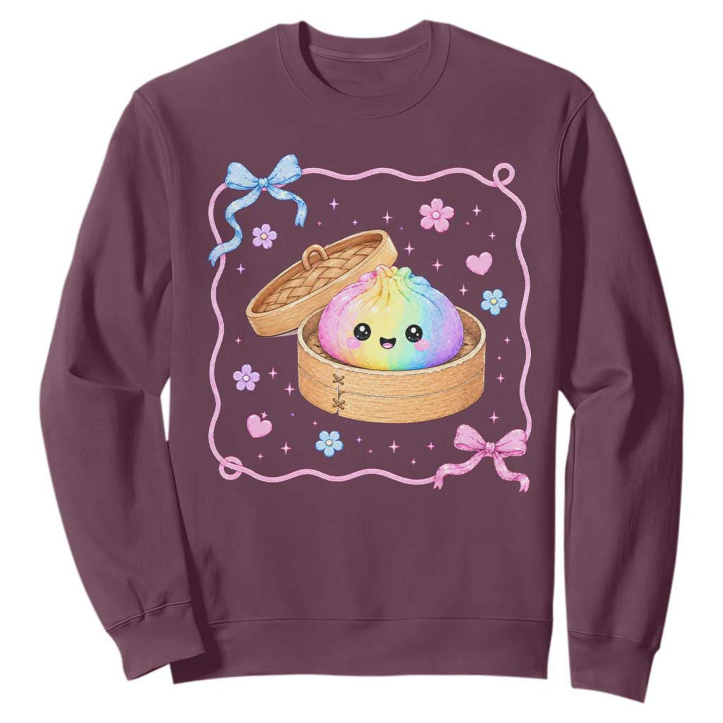 Squishy Lovers Sweatshirt Cute Dumpling Graphic Coquette Bow Girls TS10 Maroon Print Your Wear