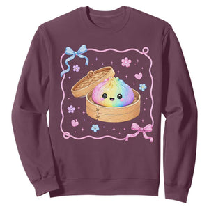 Squishy Lovers Sweatshirt Cute Dumpling Graphic Coquette Bow Girls TS10 Maroon Print Your Wear