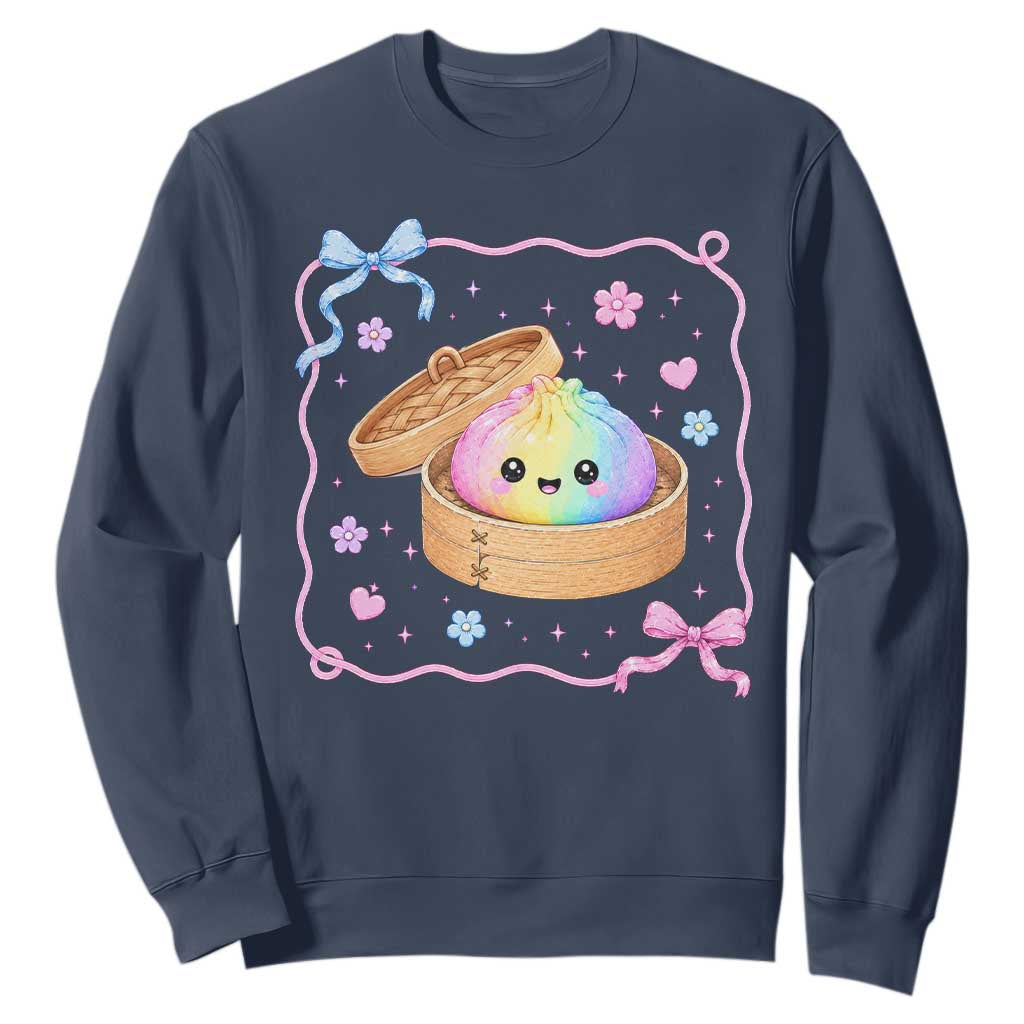 Squishy Lovers Sweatshirt Cute Dumpling Graphic Coquette Bow Girls TS10 Navy Print Your Wear