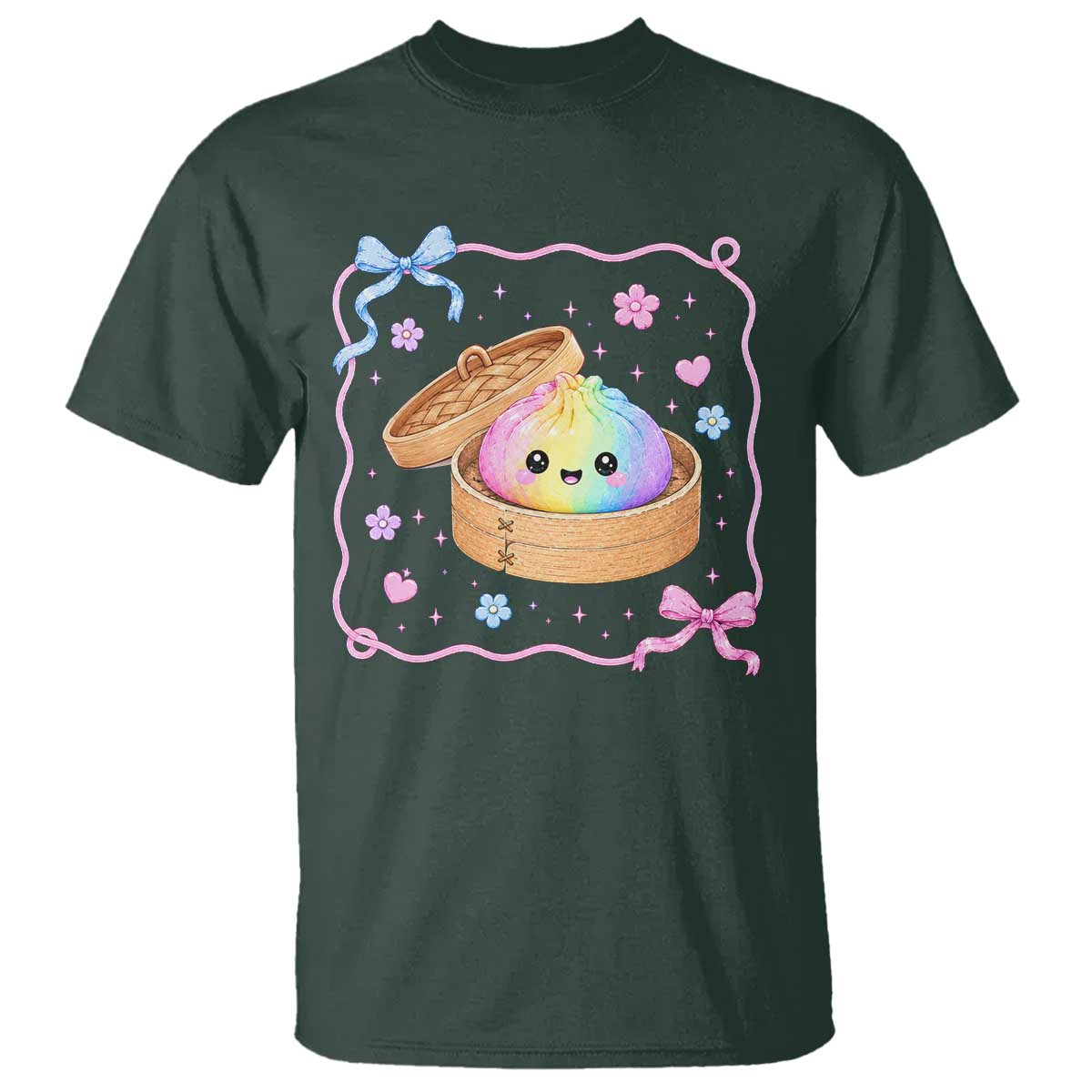 Squishy Lovers T Shirt Cute Dumpling Graphic Coquette Bow Girls TS10 Dark Forest Green Print Your Wear