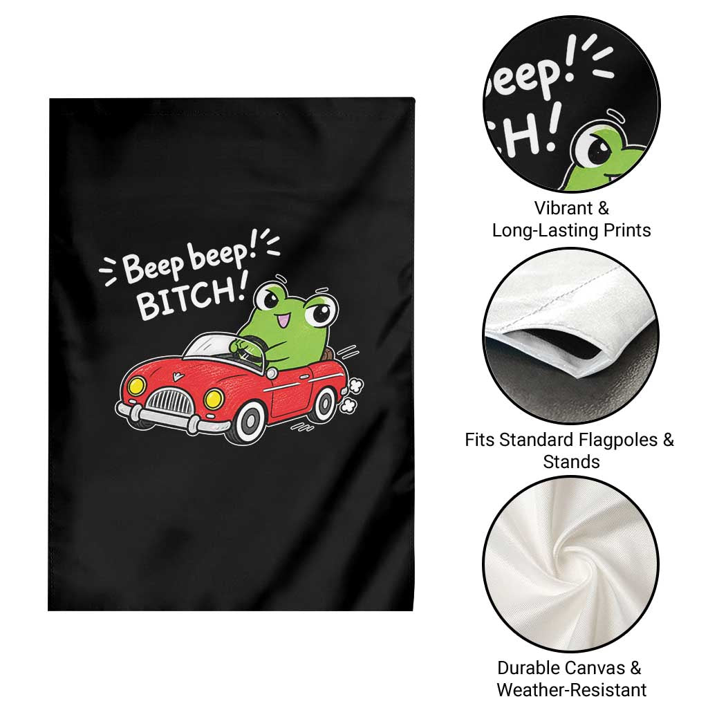 Beep Beep Frog Garden Flag Funny Driving Frog Red Convertible Car Graphic TS10 Print Your Wear