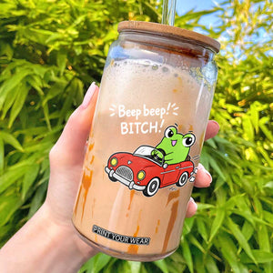 Beep Beep Frog Glass Can Funny Driving Frog Red Convertible Car Graphic TS10 Black Print Your Wear