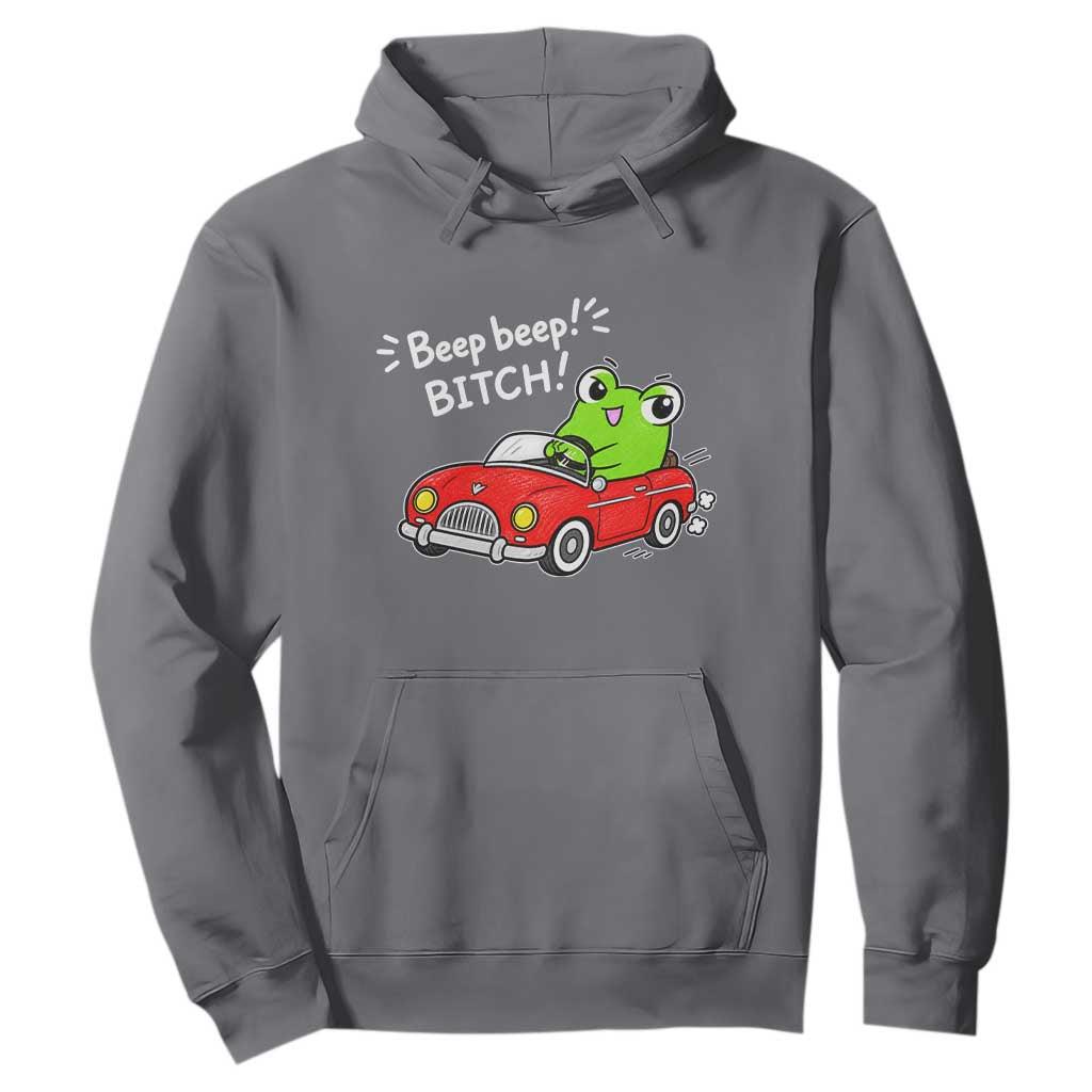 Beep Beep Frog Hoodie Funny Driving Frog Red Convertible Car Graphic TS10 Charcoal Print Your Wear