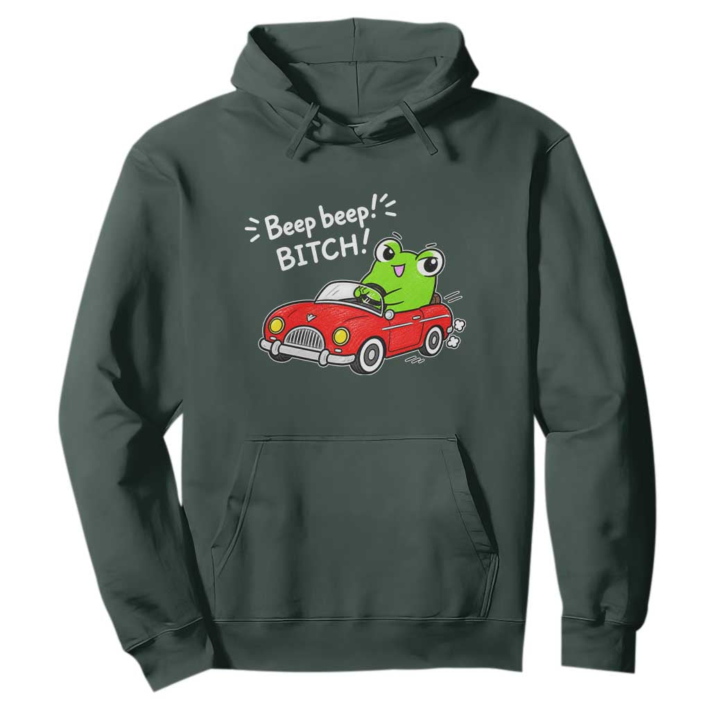 Beep Beep Frog Hoodie Funny Driving Frog Red Convertible Car Graphic TS10 Dark Forest Green Print Your Wear