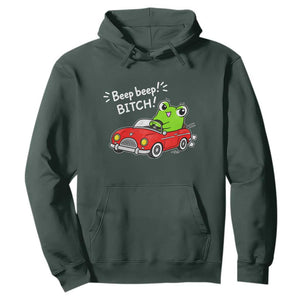Beep Beep Frog Hoodie Funny Driving Frog Red Convertible Car Graphic TS10 Dark Forest Green Print Your Wear