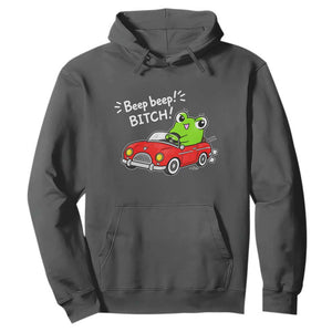 Beep Beep Frog Hoodie Funny Driving Frog Red Convertible Car Graphic TS10 Dark Heather Print Your Wear