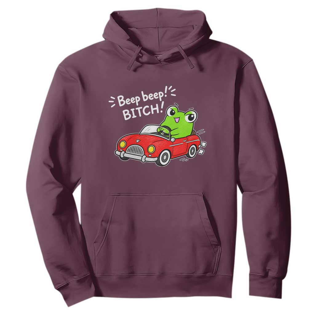 Beep Beep Frog Hoodie Funny Driving Frog Red Convertible Car Graphic TS10 Maroon Print Your Wear