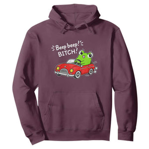 Beep Beep Frog Hoodie Funny Driving Frog Red Convertible Car Graphic TS10 Maroon Print Your Wear