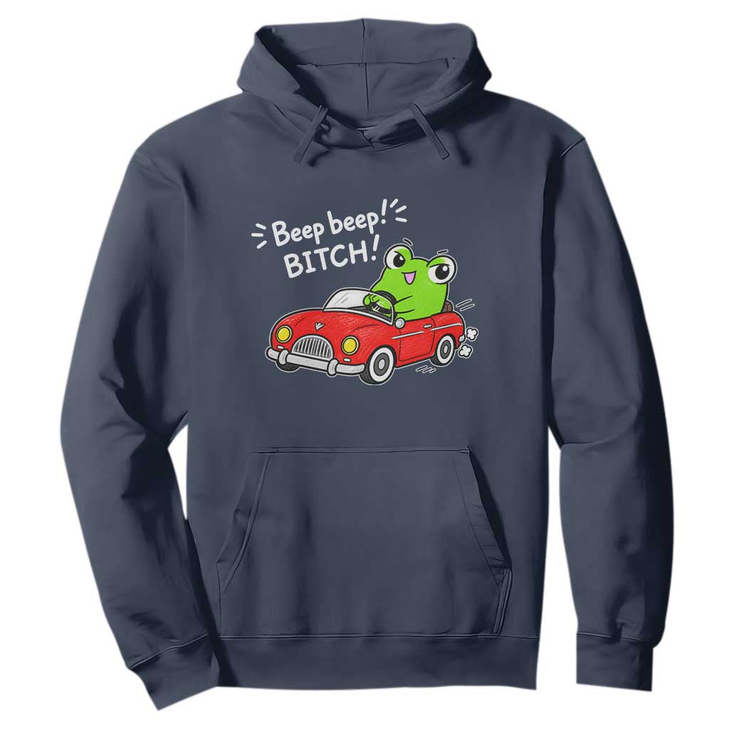 Beep Beep Frog Hoodie Funny Driving Frog Red Convertible Car Graphic TS10 Navy Print Your Wear