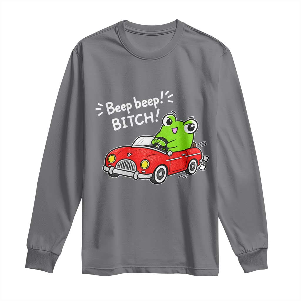 Beep Beep Frog Long Sleeve Shirt Funny Driving Frog Red Convertible Car Graphic TS10 Charcoal Print Your Wear