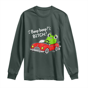 Beep Beep Frog Long Sleeve Shirt Funny Driving Frog Red Convertible Car Graphic TS10 Dark Forest Green Print Your Wear