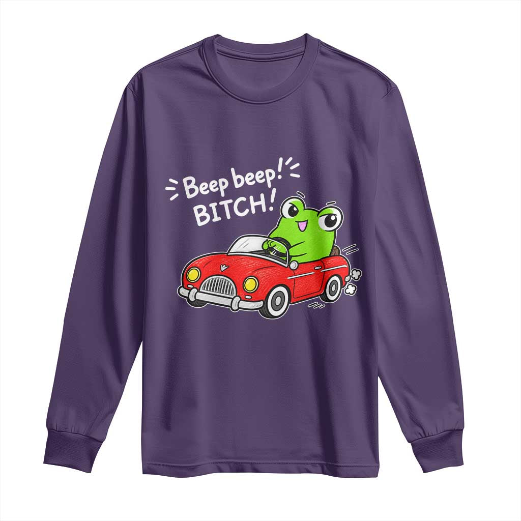 Beep Beep Frog Long Sleeve Shirt Funny Driving Frog Red Convertible Car Graphic TS10 Purple Print Your Wear