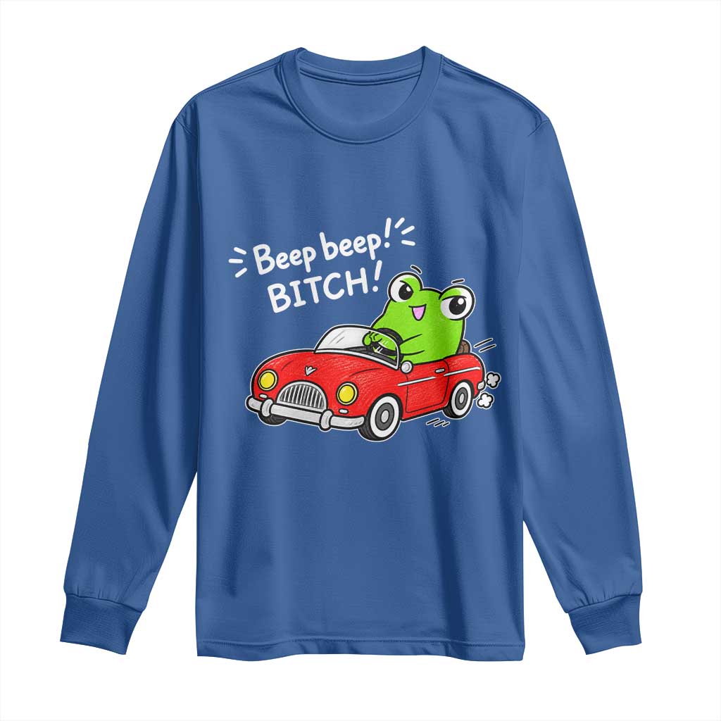 Beep Beep Frog Long Sleeve Shirt Funny Driving Frog Red Convertible Car Graphic TS10 Royal Blue Print Your Wear