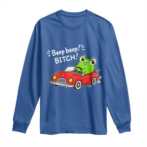 Beep Beep Frog Long Sleeve Shirt Funny Driving Frog Red Convertible Car Graphic TS10 Royal Blue Print Your Wear