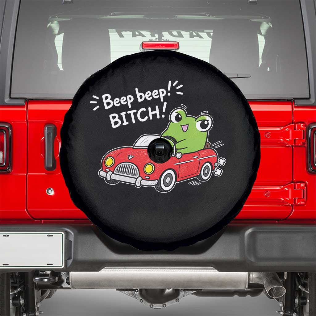 Beep Beep Frog Spare Tire Cover Funny Driving Frog Red Convertible Car Graphic TS10 Black Print Your Wear