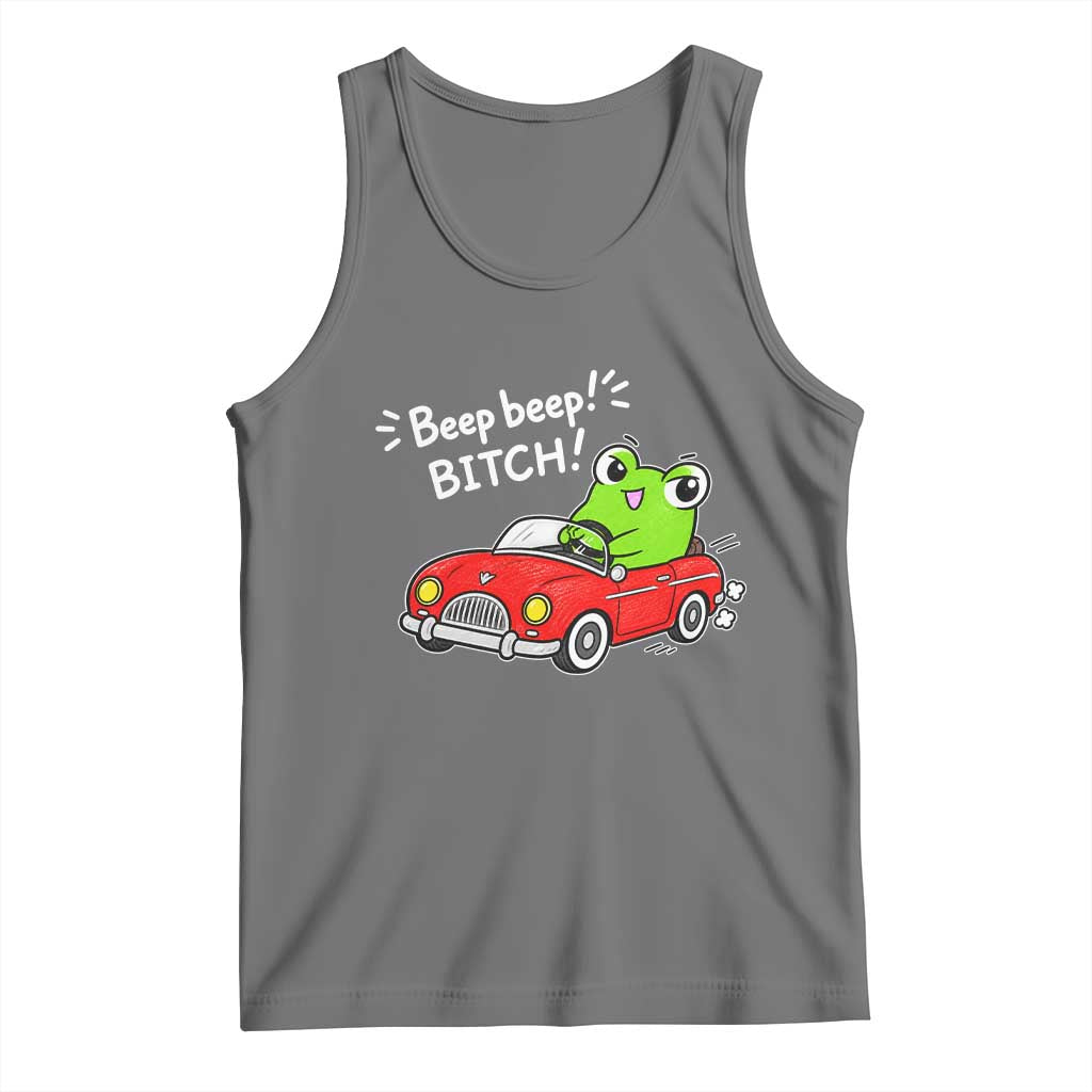 Beep Beep Frog Tank Top Funny Driving Frog Red Convertible Car Graphic TS10 Black Heather Print Your Wear