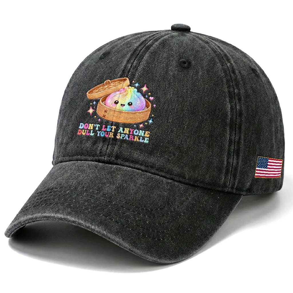 Dont Let Anyone Dull Your Sparkle Cute Rainbow Dumpling Squishy Graphic Washed Cotton Baseball Cap TS10 Print Your Wear