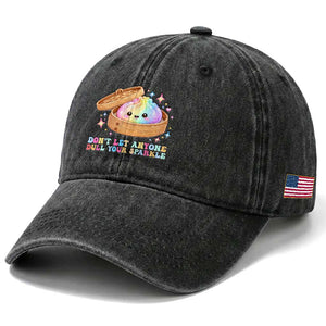 Dont Let Anyone Dull Your Sparkle Cute Rainbow Dumpling Squishy Graphic Washed Cotton Baseball Cap TS10 Print Your Wear