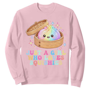 Just A Girl Who Loves Squishies Sweatshirt Cute Rainbow Dumpling Squishy Graphic TS10 Light Pink Print Your Wear