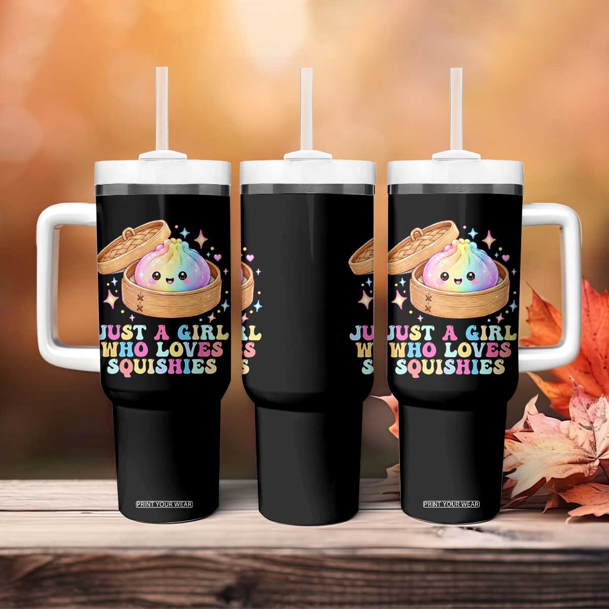 Just A Girl Who Loves Squishies Tumbler With Handle Cute Rainbow Dumpling Squishy Graphic TS10 Print Your Wear