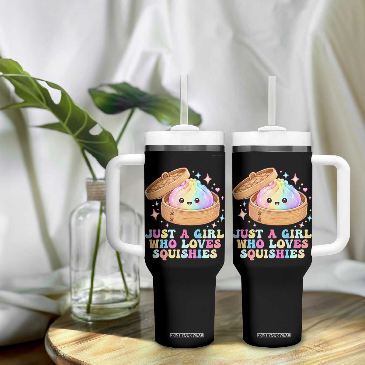 Just A Girl Who Loves Squishies Tumbler With Handle Cute Rainbow Dumpling Squishy Graphic TS10 Print Your Wear