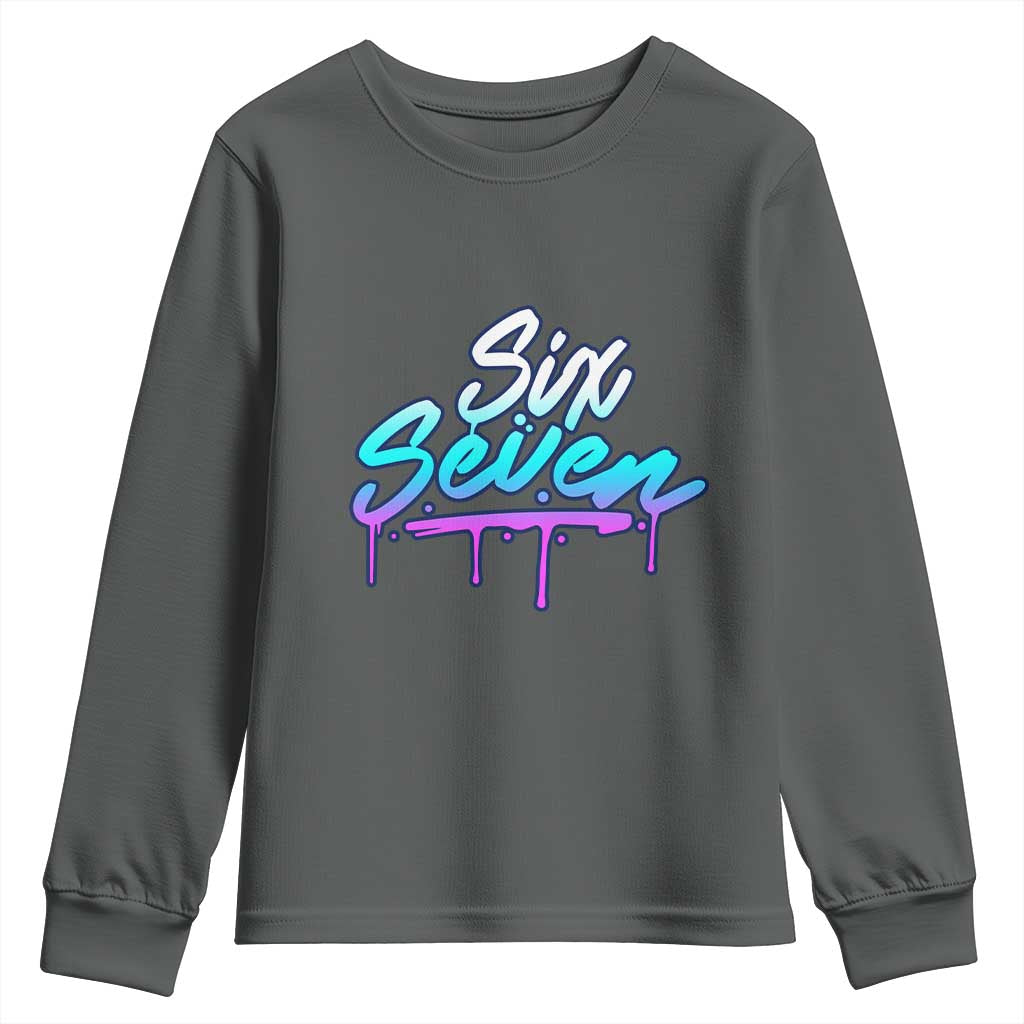 Fun Six Seven Youth Sweatshirt Funny 6 7 Meme Gen Alpha Slang Streetwear Gradient TS10 Dark Heather Print Your Wear