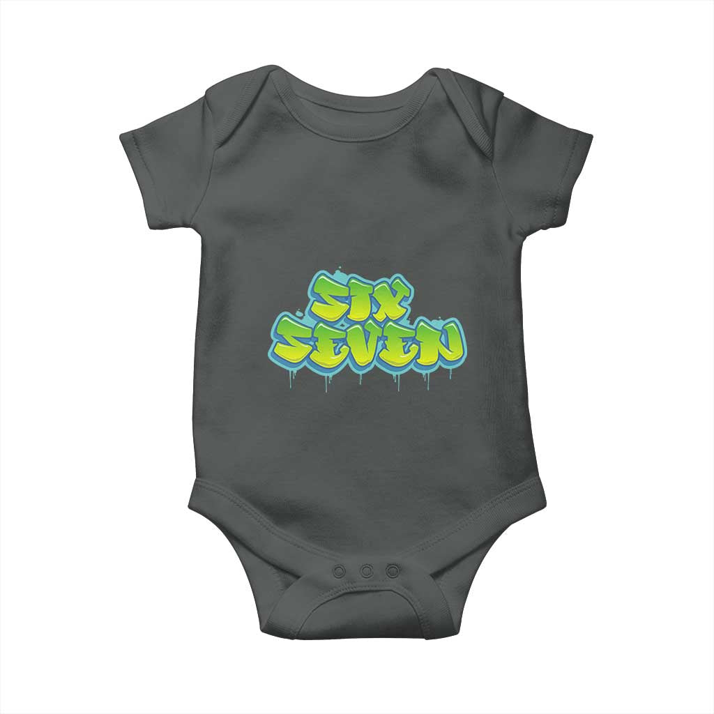 67 Meme Baby Onesie Six Seven Funny Gen Alpha Slang Saying TS10 Dark Heather Print Your Wear