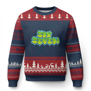 67 Meme Ugly Christmas Sweater Six Seven Funny Gen Alpha Slang Saying TS10 Navy Red Print Your Wear
