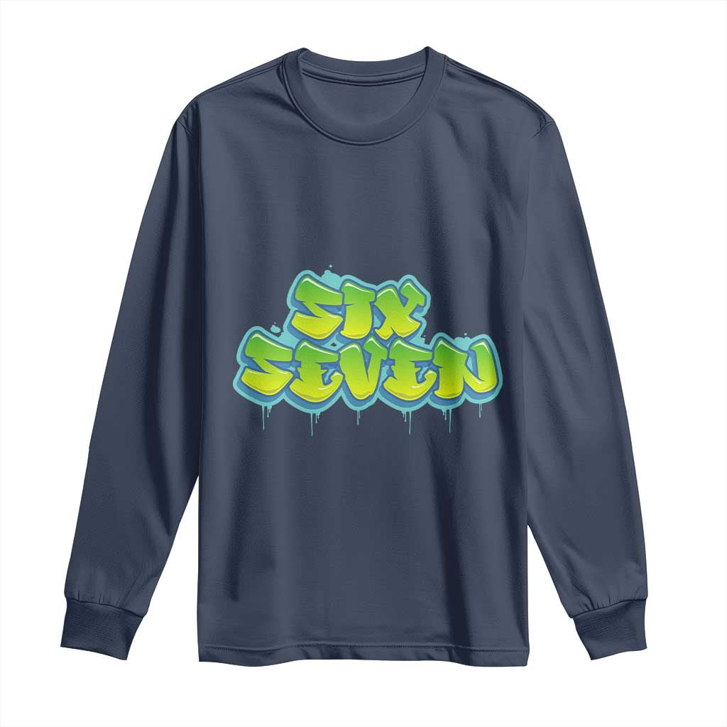 67 Meme Long Sleeve Shirt Six Seven Funny Gen Alpha Slang Saying TS10 Navy Print Your Wear