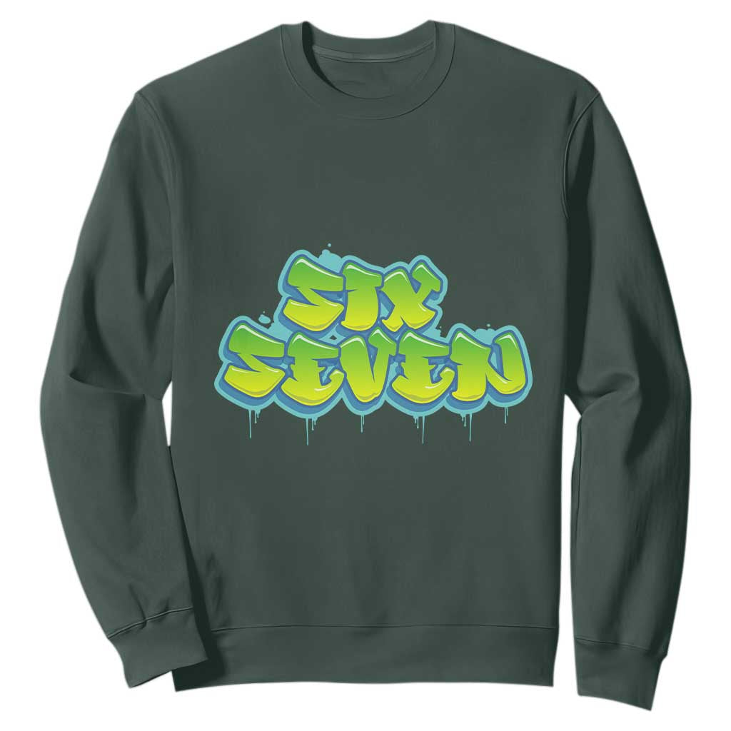 67 Meme Sweatshirt Six Seven Funny Gen Alpha Slang Saying TS10 Dark Forest Green Print Your Wear