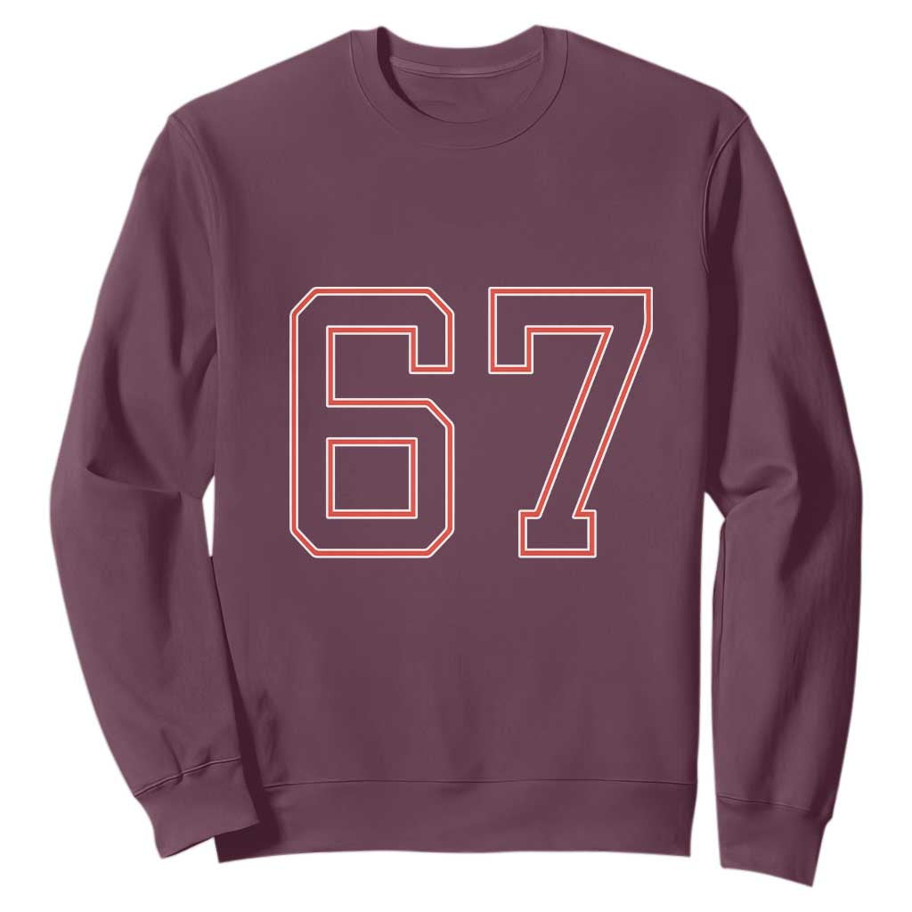 Number 67 Meme Sweatshirt Funny Six Seven Varsity Sports Team Jersey TS10 Maroon Print Your Wear