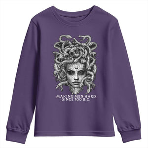 Funny Feminist Medusa Youth Sweatshirt Making Men Hard Since 700 B.C Dark Myth Ancient TS10 Purple Print Your Wear