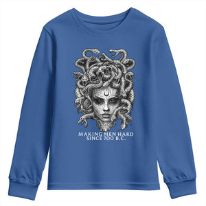 Funny Feminist Medusa Youth Sweatshirt Making Men Hard Since 700 B.C Dark Myth Ancient TS10 Royal Blue Print Your Wear