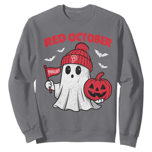 Red October Halloween Ghost Sweatshirt Philadelphia Spooky Pumpkin Baseball Fan TS10 Charcoal Print Your Wear