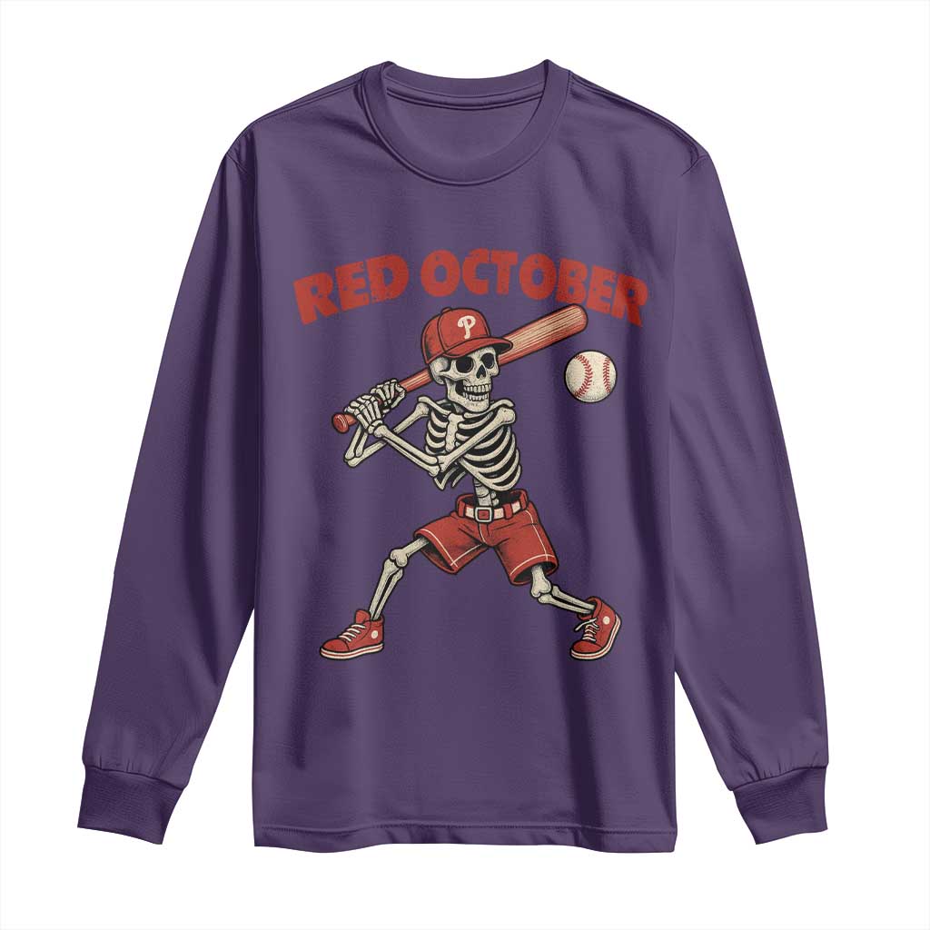 Red October Skeleton Baseball Long Sleeve Shirt Philadelphia Halloween Costume Funny TS10 Purple Print Your Wear