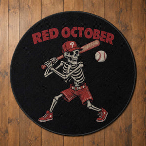 Red October Skeleton Baseball Round Rug Philadelphia Halloween Costume Funny