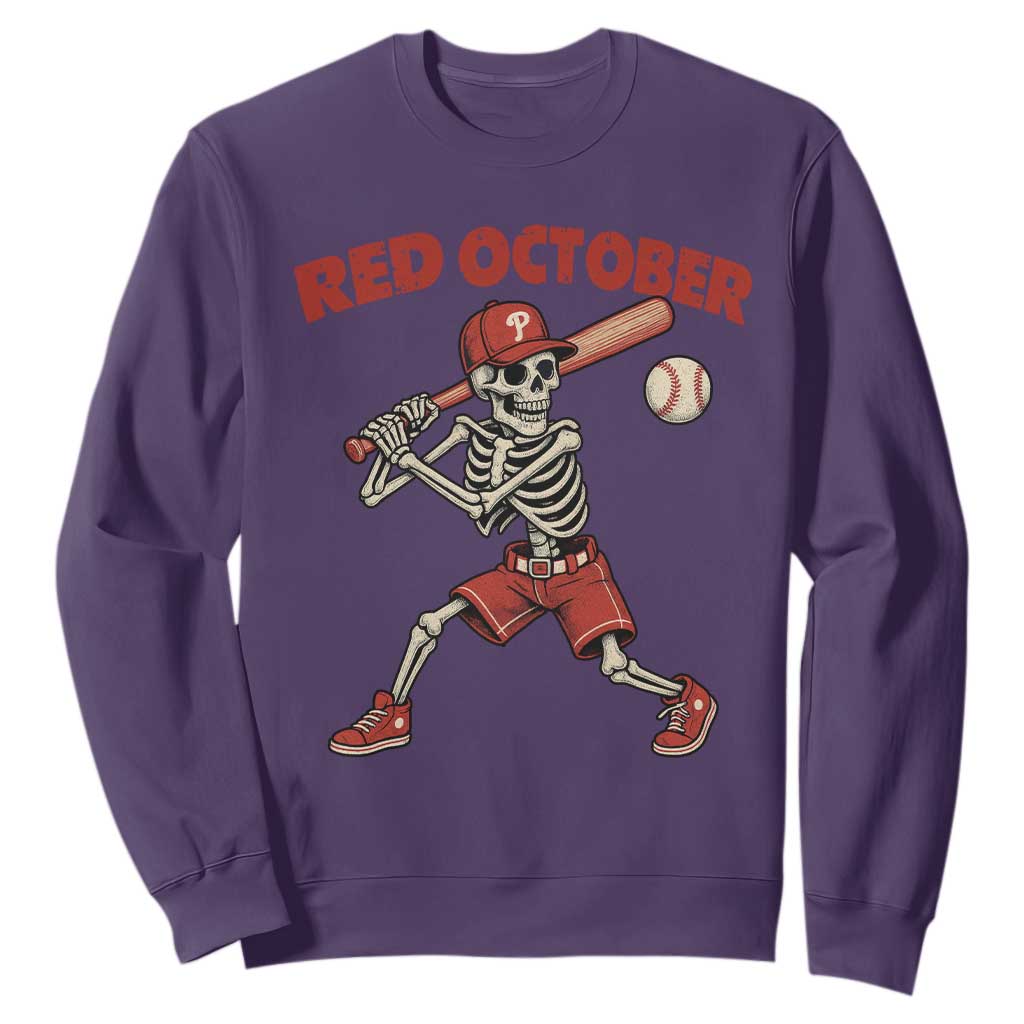 Red October Skeleton Baseball Sweatshirt Philadelphia Halloween Costume Funny TS10 Purple Print Your Wear