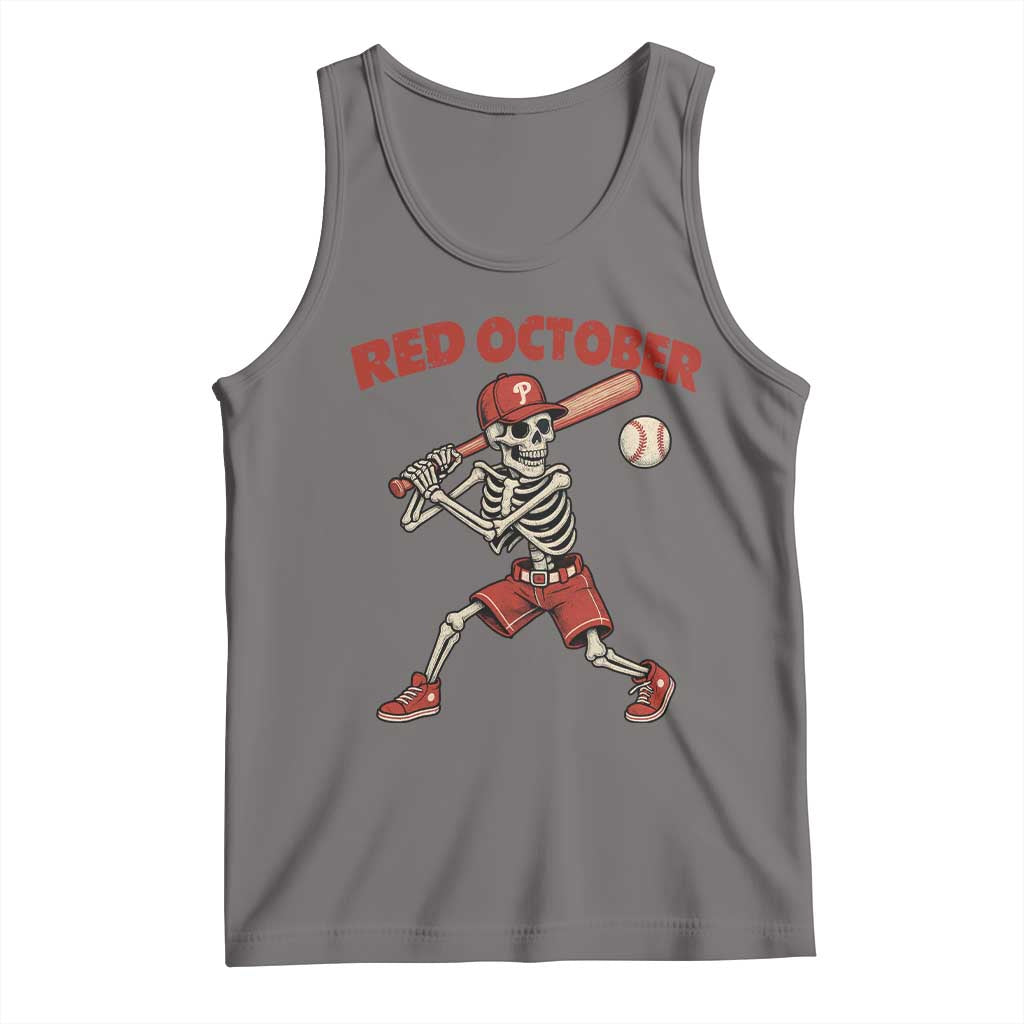 Red October Skeleton Baseball Tank Top Philadelphia Halloween Costume Funny TS10 Deep Heather Print Your Wear