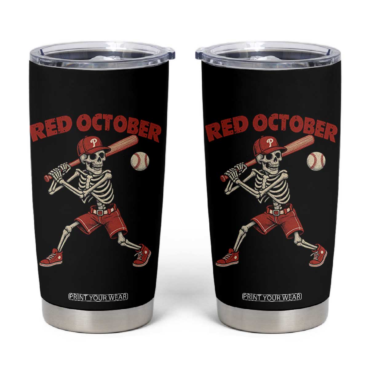 Red October Skeleton Baseball Tumbler Cup Philadelphia Halloween Costume Funny TS10 Black Print Your Wear