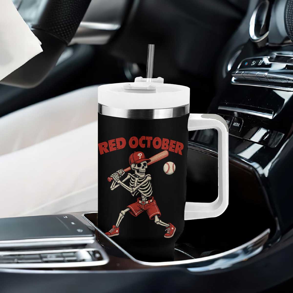 Red October Skeleton Baseball Tumbler With Handle Philadelphia Halloween Costume Funny TS10 Print Your Wear