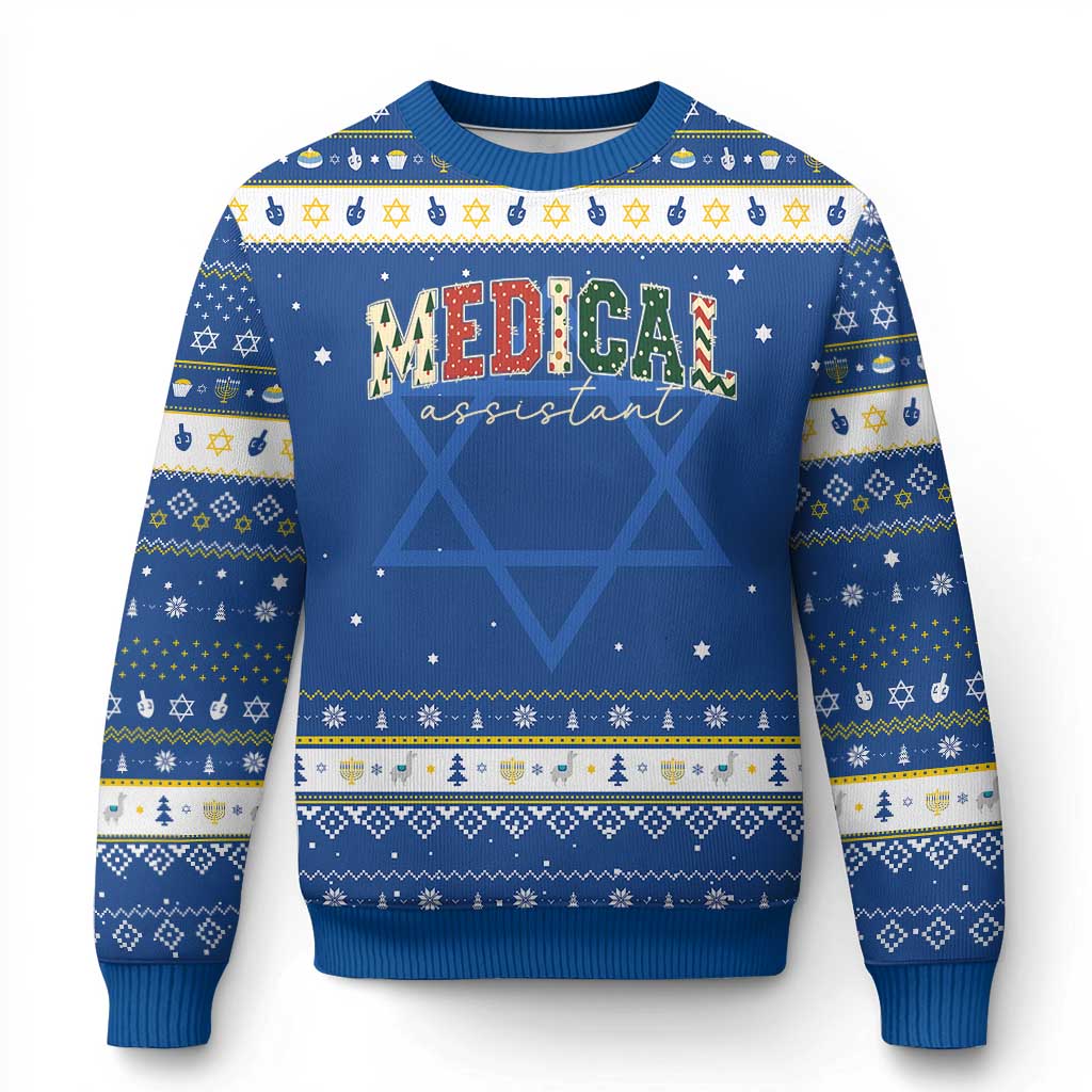 Christmas Medical Assistant Hanukkah Ugly Sweater MA Nurse Grad Gift TS10 Blue White Print Your Wear