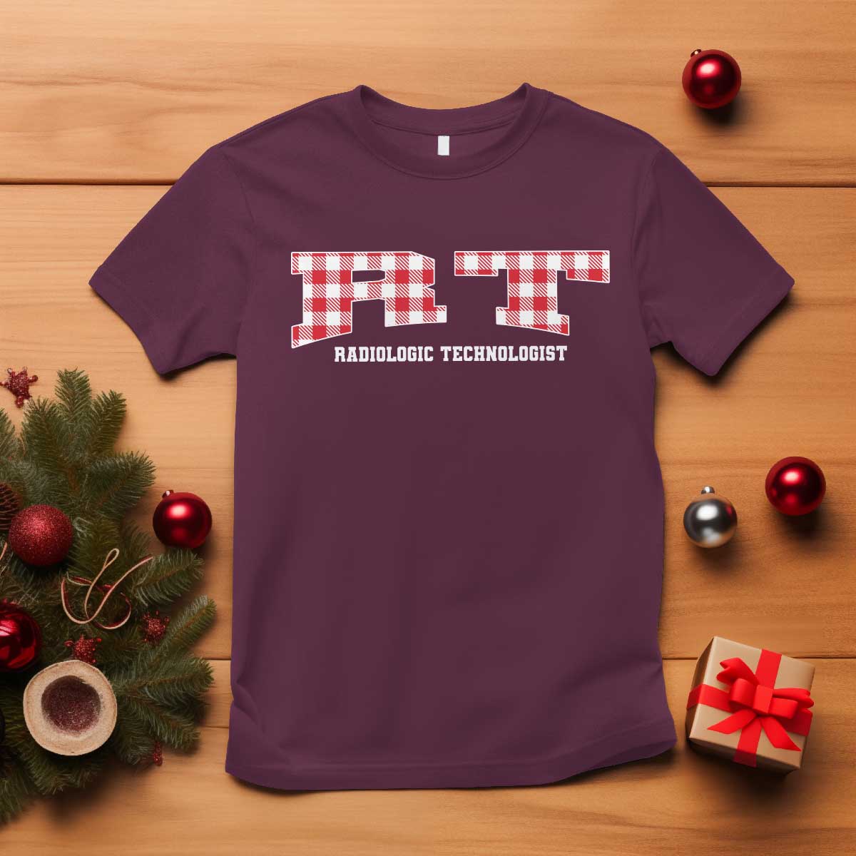 Christmas Radiology Technologist T Shirt Buffalo Plaid RT Rad Tech Gift TS10 Maroon Print Your Wear